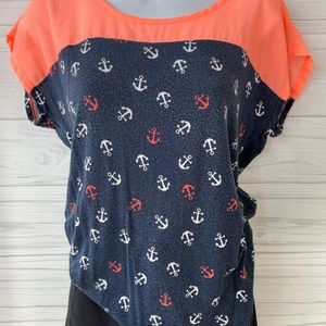 Rue21 Sheer Corral on top and Anchor print   Corral and White on Navy blue.